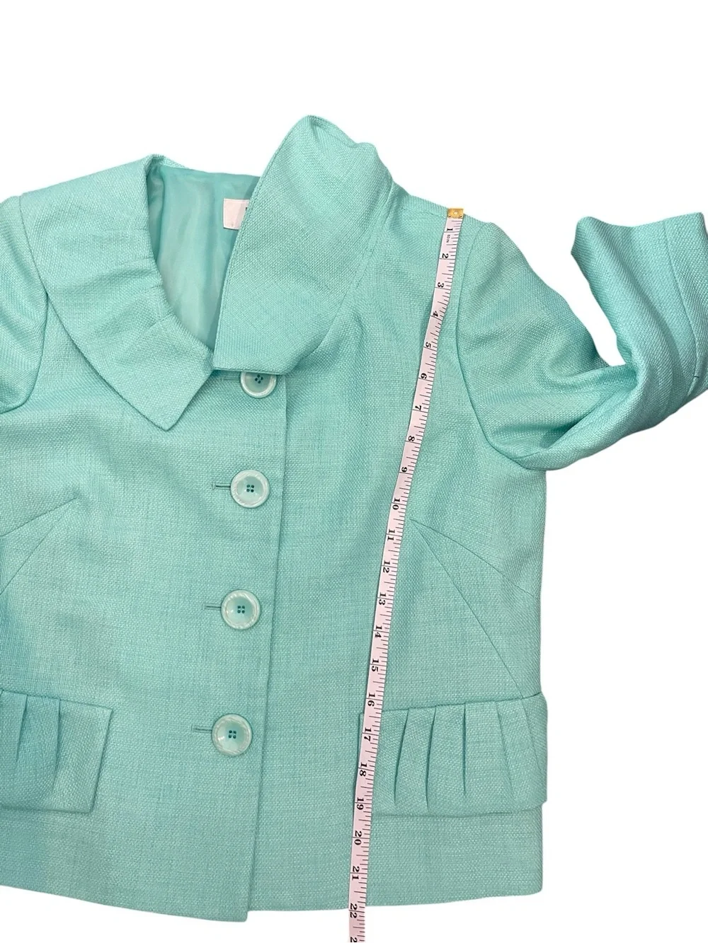 Le Suit 2Piece Skirt Set. Textured Slub Fabric, Riffled Peter Pan Collar Size 8